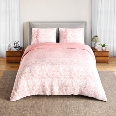 Spaces Summer Carvan 100% Cotton 132 TC Percale Ornate Double Bedsheet with 2 Pillow Covers, Blush
