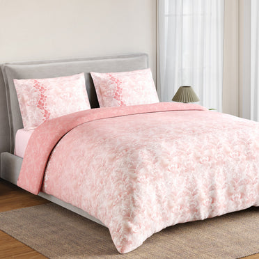 Spaces Summer Carvan 100% Cotton 132 TC Percale Ornate Double Bedsheet with 2 Pillow Covers, Blush