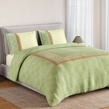 Spaces Summer Carvan 100% Cotton 132 TC Percale Ornate Double Bedsheet with 2 Pillow Covers, Light Green