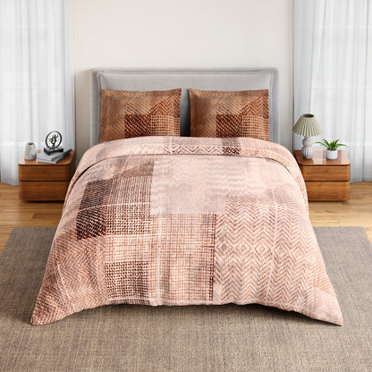 Spaces Geoform 100% Cotton 132 TC Percale Geometric Double Bedsheet with 2 Pillow Covers, Brown