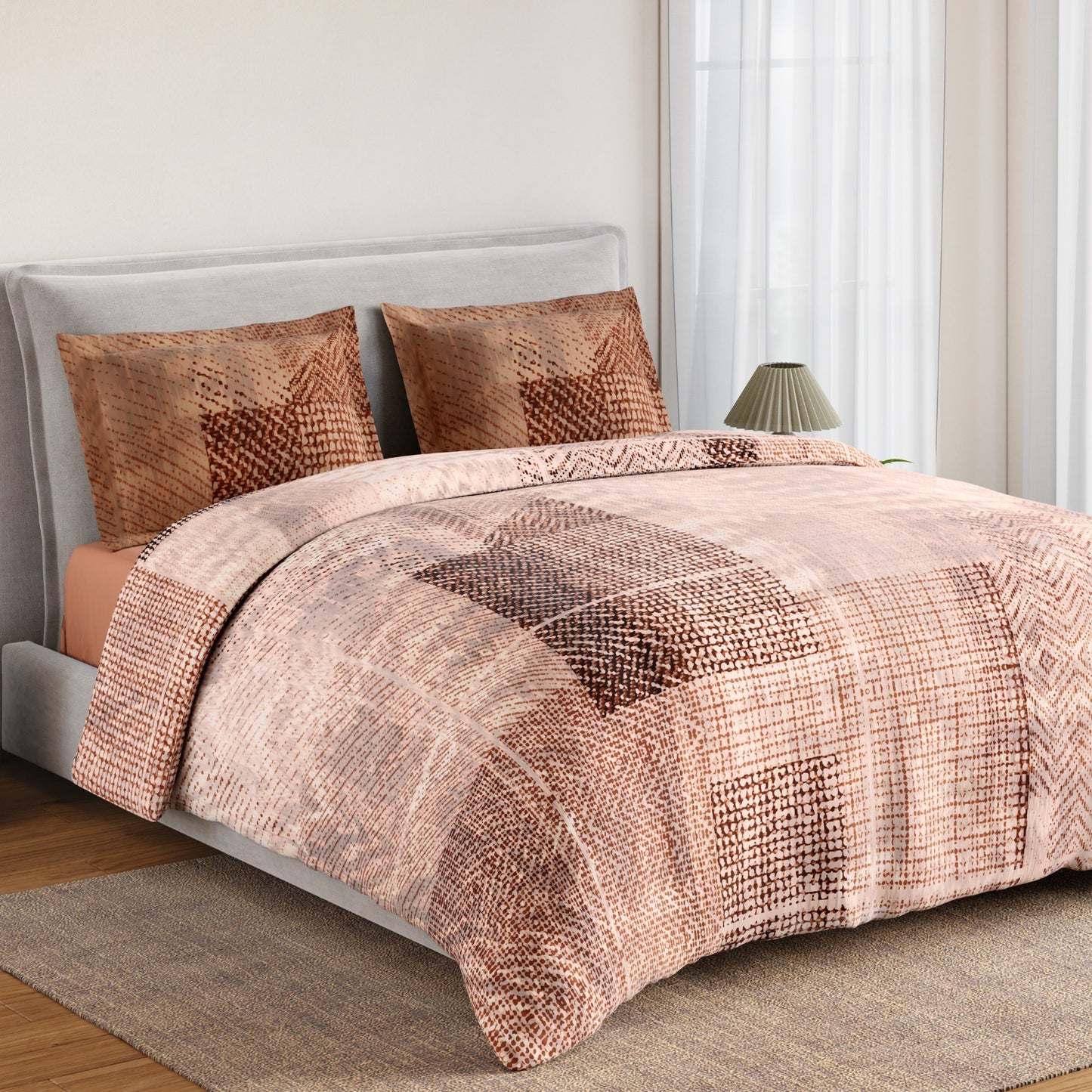 Spaces Geoform 100% Cotton 132 TC Percale Geometric Double Bedsheet with 2 Pillow Covers, Brown
