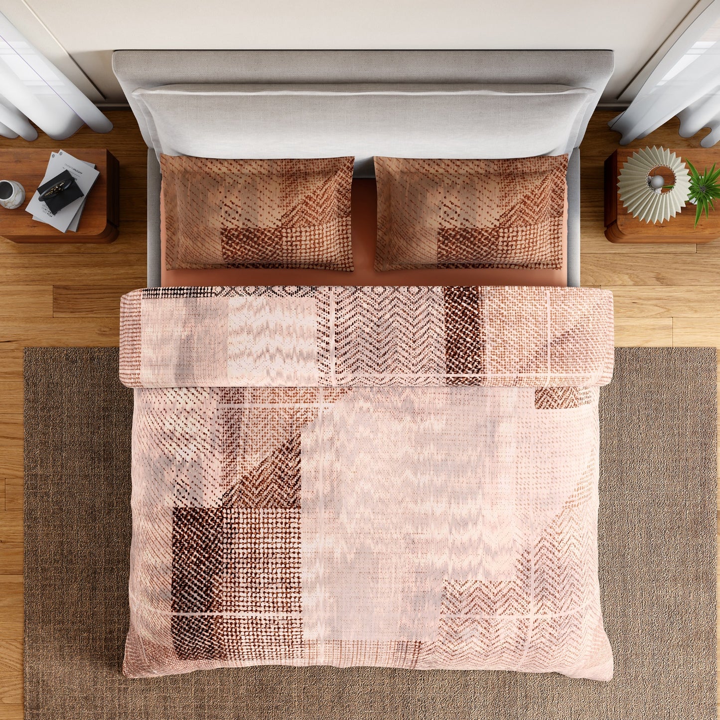 Spaces Geoform 100% Cotton 132 TC Percale Geometric Double Bedsheet with 2 Pillow Covers, Brown