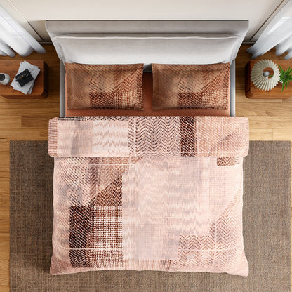 Spaces Geoform 100% Cotton 132 TC Percale Geometric Double Bedsheet with 2 Pillow Covers, Brown