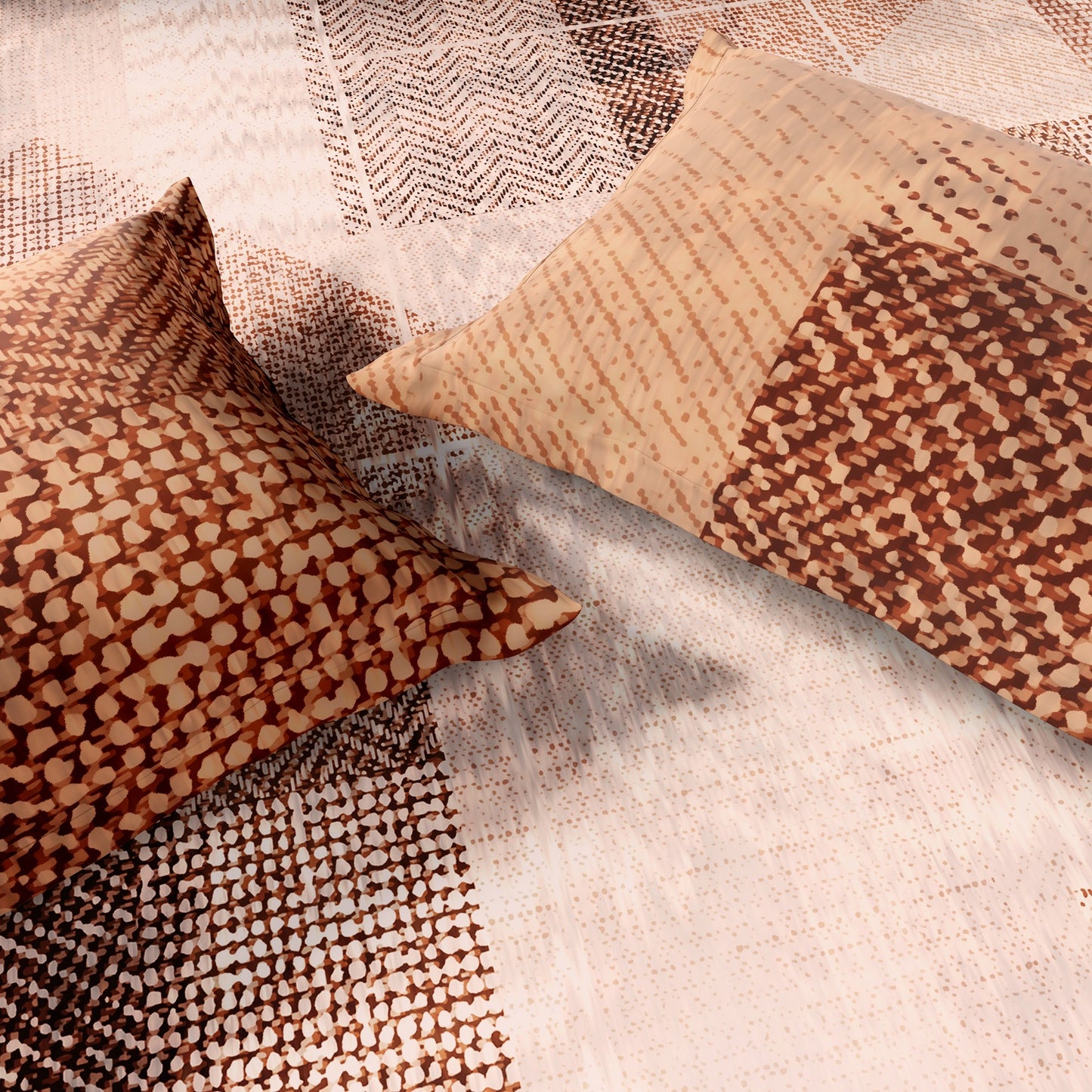 Spaces Geoform 100% Cotton 132 TC Percale Geometric Double Bedsheet with 2 Pillow Covers, Brown