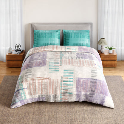 Spaces Geoform 100% Cotton 132 TC Percale Geometric Double Bedsheet with 2 Pillow Covers, Violet