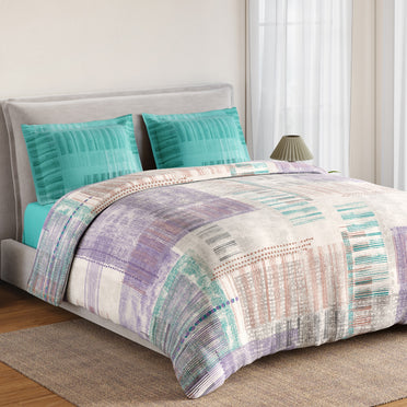 Spaces Geoform 100% Cotton 132 TC Percale Geometric Double Bedsheet with 2 Pillow Covers, Violet