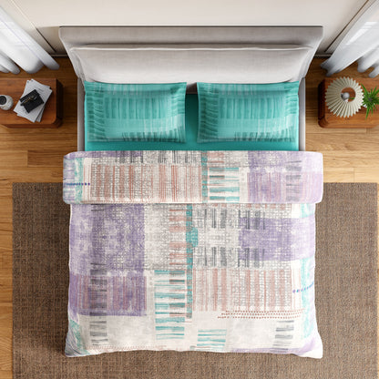 Spaces Geoform 100% Cotton 132 TC Percale Geometric Double Bedsheet with 2 Pillow Covers, Violet