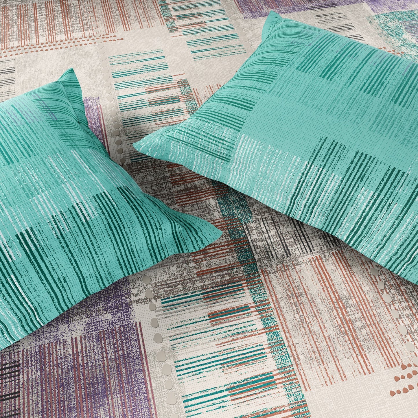 Spaces Geoform 100% Cotton 132 TC Percale Geometric Double Bedsheet with 2 Pillow Covers, Violet