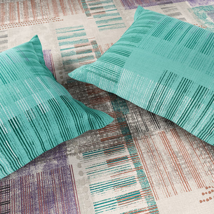 Spaces Geoform 100% Cotton 132 TC Percale Geometric Double Bedsheet with 2 Pillow Covers, Violet