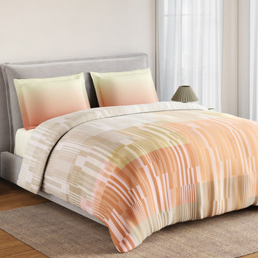 Spaces Geoform 100% Cotton 132 TC Percale Geometric Double Bedsheet with 2 Pillow Covers, Cream