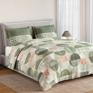 Spaces Geoform 100% Cotton 132 TC Percale Geometric Double Bedsheet with 2 Pillow Covers, Dark Green
