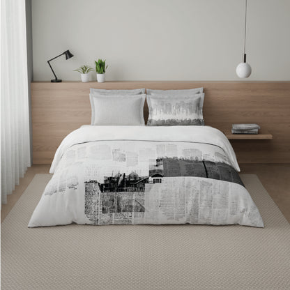 Spaces Riviera 100% Cotton 200 TC Percale Abstract Design Permium Large Bedsheet with 4 Pillow Covers, Bright White