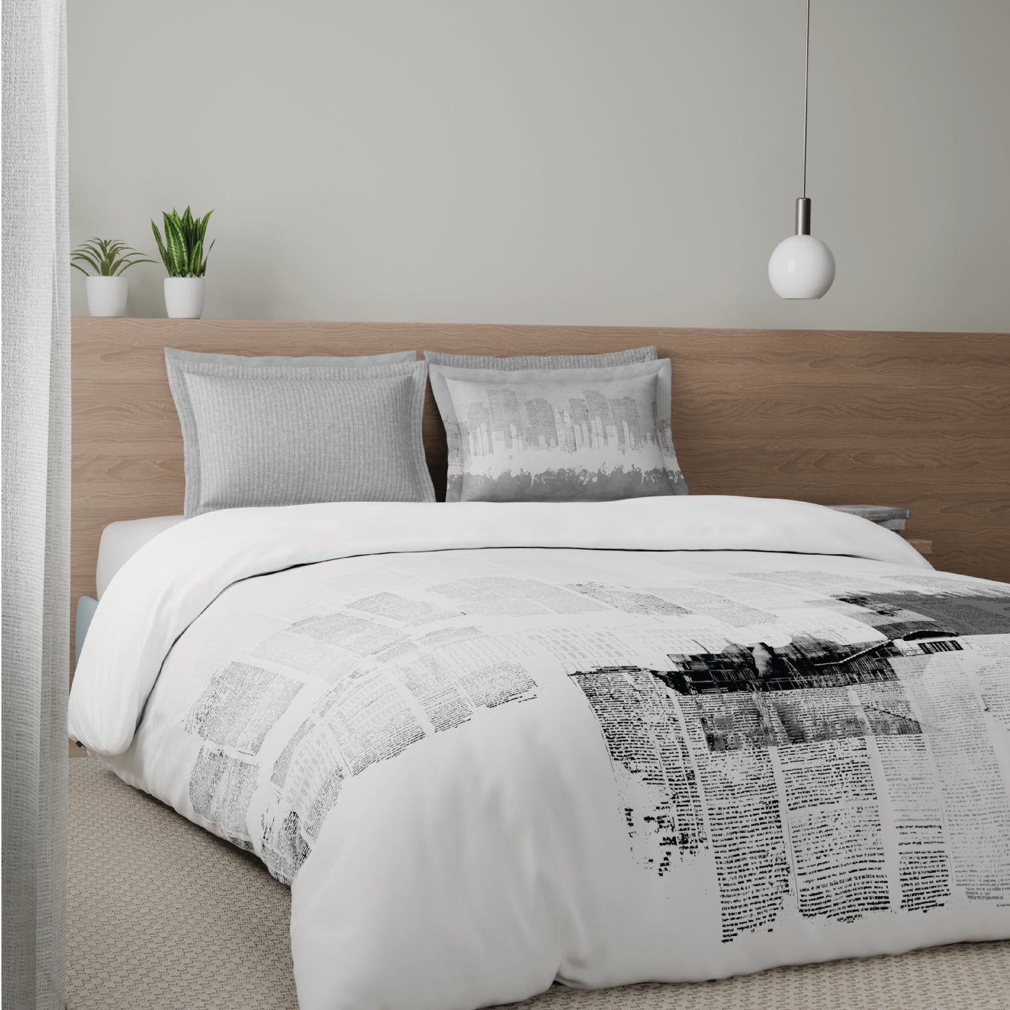 Spaces Riviera 100% Cotton 200 TC Percale Abstract Design Permium Large Bedsheet with 4 Pillow Covers, Bright White