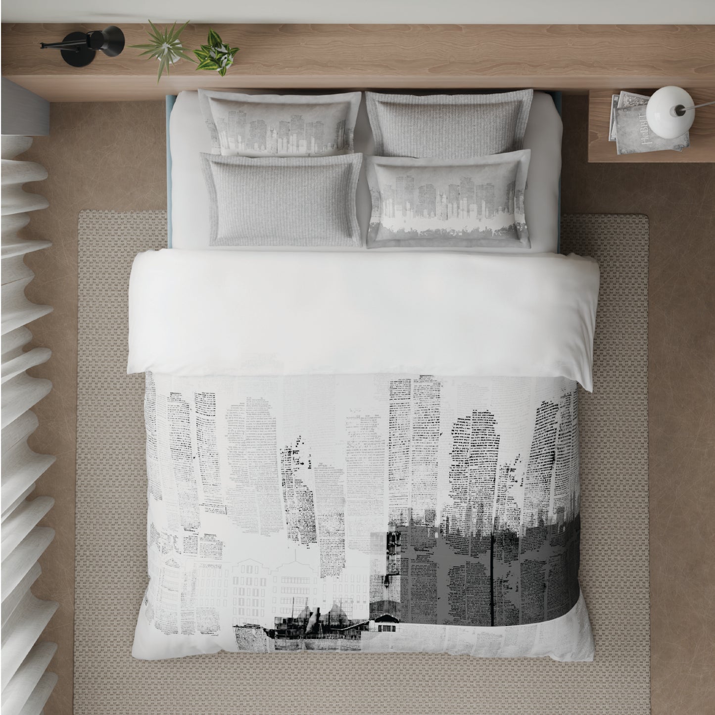 Spaces Riviera 100% Cotton 200 TC Percale Abstract Design Permium Large Bedsheet with 4 Pillow Covers, Bright White