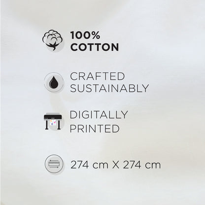 Spaces Riviera 100% Cotton 200 TC Percale Abstract Design Permium Large Bedsheet with 4 Pillow Covers, Bright White