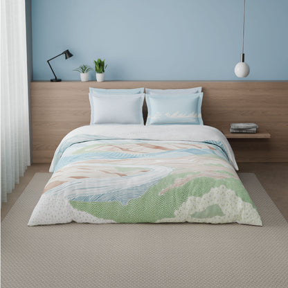 Spaces Riviera 100% Cotton 200 TC Percale Abstract Design Permium Large Bedsheet with 4 Pillow Covers, Light Green