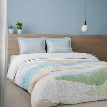 Spaces Riviera 100% Cotton 200 TC Percale Abstract Design Permium Large Bedsheet with 4 Pillow Covers, Light Green