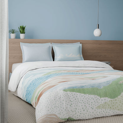 Spaces Riviera 100% Cotton 200 TC Percale Abstract Design Permium Large Bedsheet with 4 Pillow Covers, Light Green