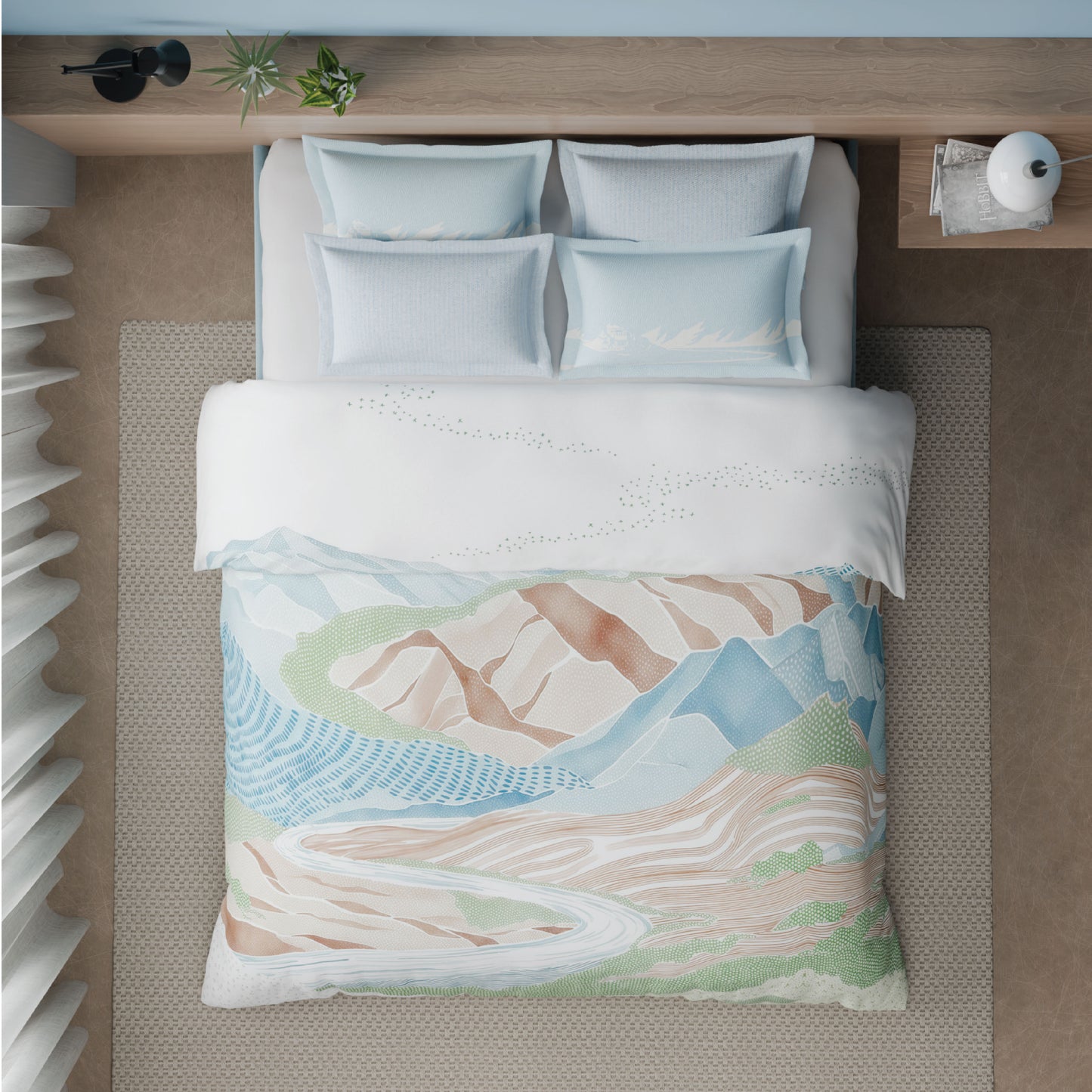 Spaces Riviera 100% Cotton 200 TC Percale Abstract Design Permium Large Bedsheet with 4 Pillow Covers, Light Green