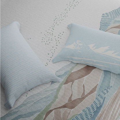 Spaces Riviera 100% Cotton 200 TC Percale Abstract Design Permium Large Bedsheet with 4 Pillow Covers, Light Green