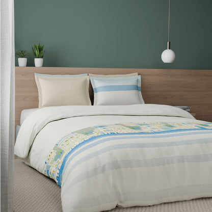 Spaces Riviera 100% Cotton 200 TC Percale Abstract Design Permium Large Bedsheet with 4 Pillow Covers, Light Blue