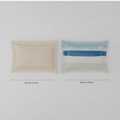 Spaces Riviera 100% Cotton 200 TC Percale Abstract Design Permium Large Bedsheet with 4 Pillow Covers, Light Blue