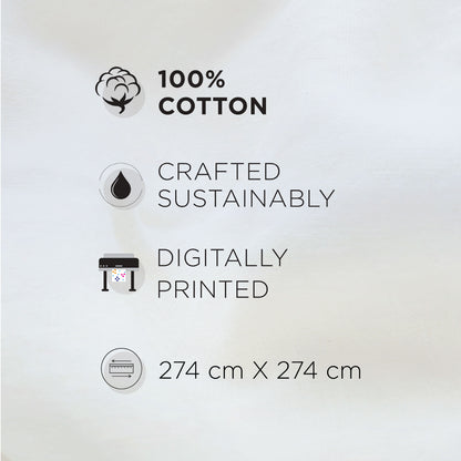 Spaces Riviera 100% Cotton 200 TC Percale Abstract Design Permium Large Bedsheet with 4 Pillow Covers, Light Blue