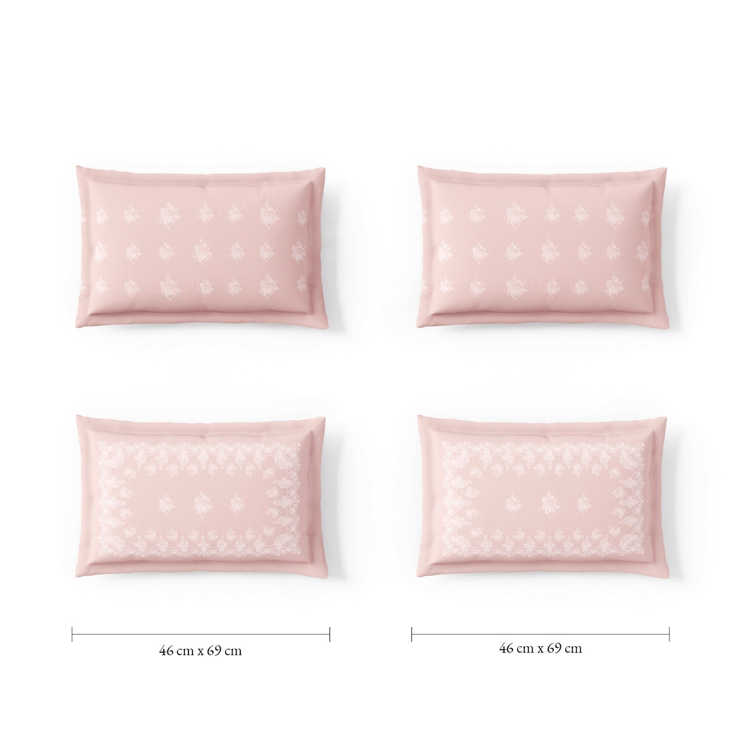 Spaces Meraki Forever Laces 100% Cotton 300 TC Sateen Ornate Design Permium Large Bedsheet with 4 Pillow Covers, Light Pink