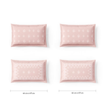 Spaces Meraki Forever Laces 100% Cotton 300 TC Sateen Ornate Design Permium Large Bedsheet with 4 Pillow Covers, Light Pink