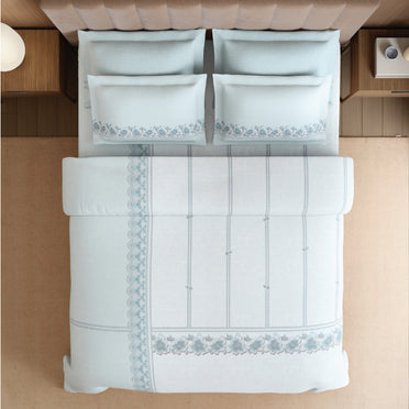 Spaces Meraki Forever Laces 100% Cotton 300 TC Sateen Ornate Design Permium Large Bedsheet with 4 Pillow Covers, Light Blue