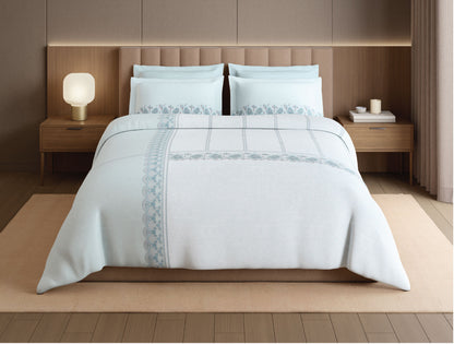 Spaces Meraki Forever Laces 100% Cotton 300 TC Sateen Ornate Design Permium Large Bedsheet with 4 Pillow Covers, Light Blue