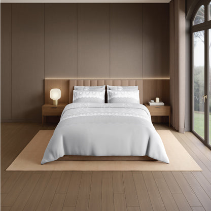 Spaces Meraki Forever Laces 100% Cotton 300 TC Sateen Ornate Design Permium Large Bedsheet with 4 Pillow Covers, Nimbus Cloud