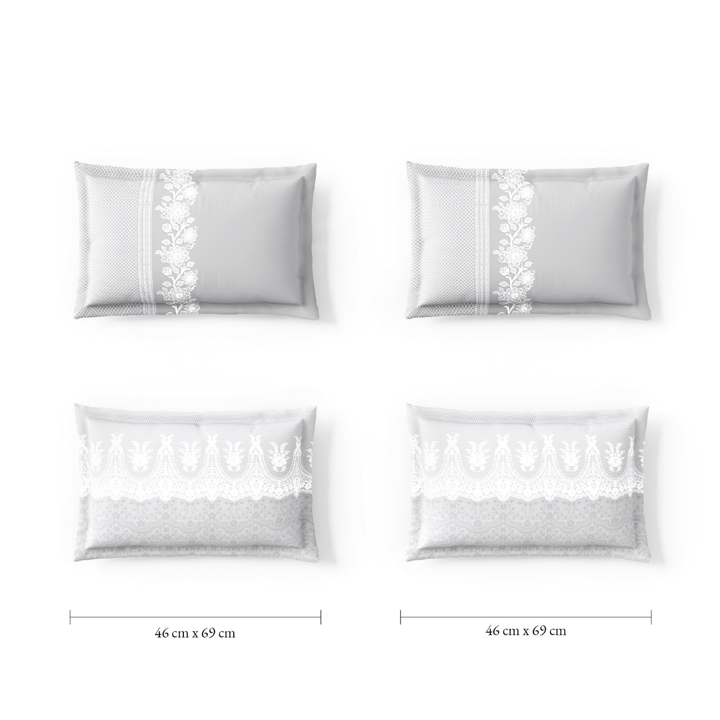 Spaces Meraki Forever Laces 100% Cotton 300 TC Sateen Ornate Design Permium Large Bedsheet with 4 Pillow Covers, Nimbus Cloud