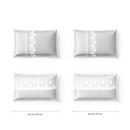 Spaces Meraki Forever Laces 100% Cotton 300 TC Sateen Ornate Design Permium Large Bedsheet with 4 Pillow Covers, Nimbus Cloud