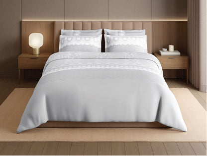 Spaces Meraki Forever Laces 100% Cotton 300 TC Sateen Ornate Design Permium Large Bedsheet with 4 Pillow Covers, Nimbus Cloud