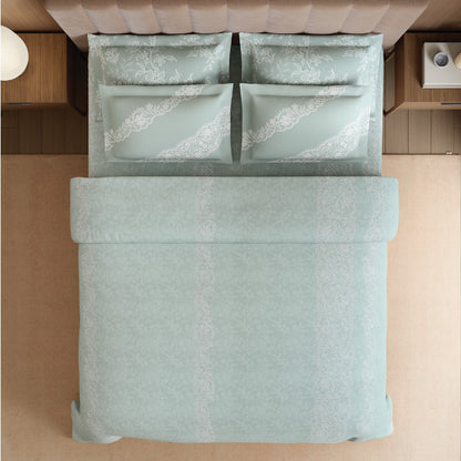 Spaces Meraki Forever Laces 100% Cotton 300 TC Sateen Ornate Design Permium Large Bedsheet with 4 Pillow Covers, Light Grey