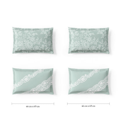 Spaces Meraki Forever Laces 100% Cotton 300 TC Sateen Ornate Design Permium Large Bedsheet with 4 Pillow Covers, Light Grey