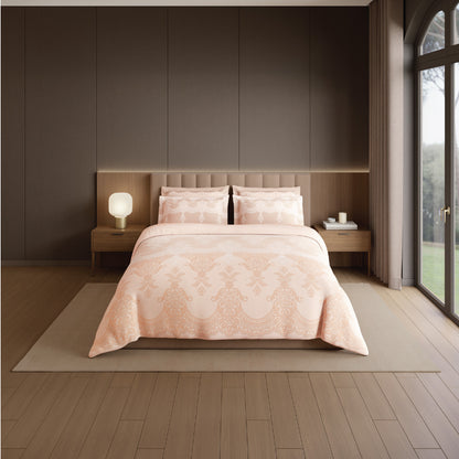 Spaces Meraki Forever Laces 100% Cotton 300 TC Sateen Ornate Design Permium Large Bedsheet with 4 Pillow Covers, Light Blush