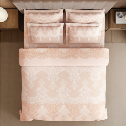 Spaces Meraki Forever Laces 100% Cotton 300 TC Sateen Ornate Design Permium Large Bedsheet with 4 Pillow Covers, Light Blush