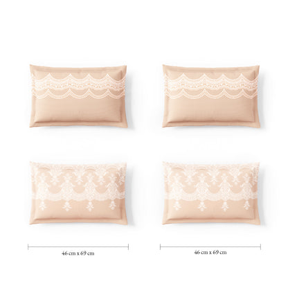 Spaces Meraki Forever Laces 100% Cotton 300 TC Sateen Ornate Design Permium Large Bedsheet with 4 Pillow Covers, Light Blush