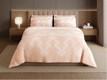 Spaces Meraki Forever Laces 100% Cotton 300 TC Sateen Ornate Design Permium Large Bedsheet with 4 Pillow Covers, Light Blush
