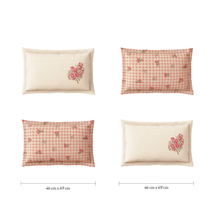 Spaces Meraki Blooms of India 100% Cotton 300 TC Sateen Floral Print Permium Large Bedsheet with 4 Pillow Covers, Light Taupe