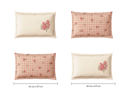 Spaces Meraki Blooms of India 100% Cotton 300 TC Sateen Floral Print Permium Large Bedsheet with 4 Pillow Covers, Light Taupe