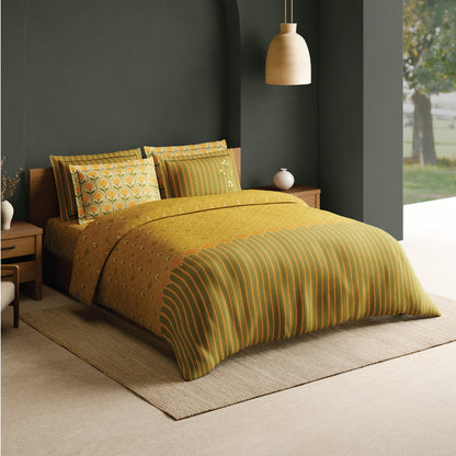 Spaces Meraki Blooms of India 100% Cotton 300 TC Sateen Floral Print Permium Large Bedsheet with 4 Pillow Covers, Light Yellow