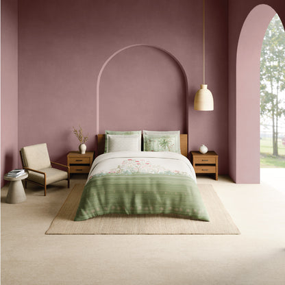 Spaces Meraki Blooms of India 100% Cotton 300 TC Sateen Floral Print Permium Large Bedsheet with 4 Pillow Covers, Star White