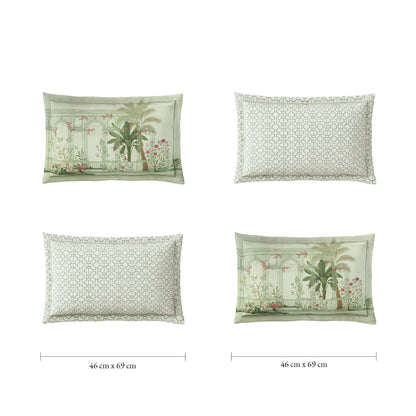 Spaces Meraki Blooms of India 100% Cotton 300 TC Sateen Floral Print Permium Large Bedsheet with 4 Pillow Covers, Star White