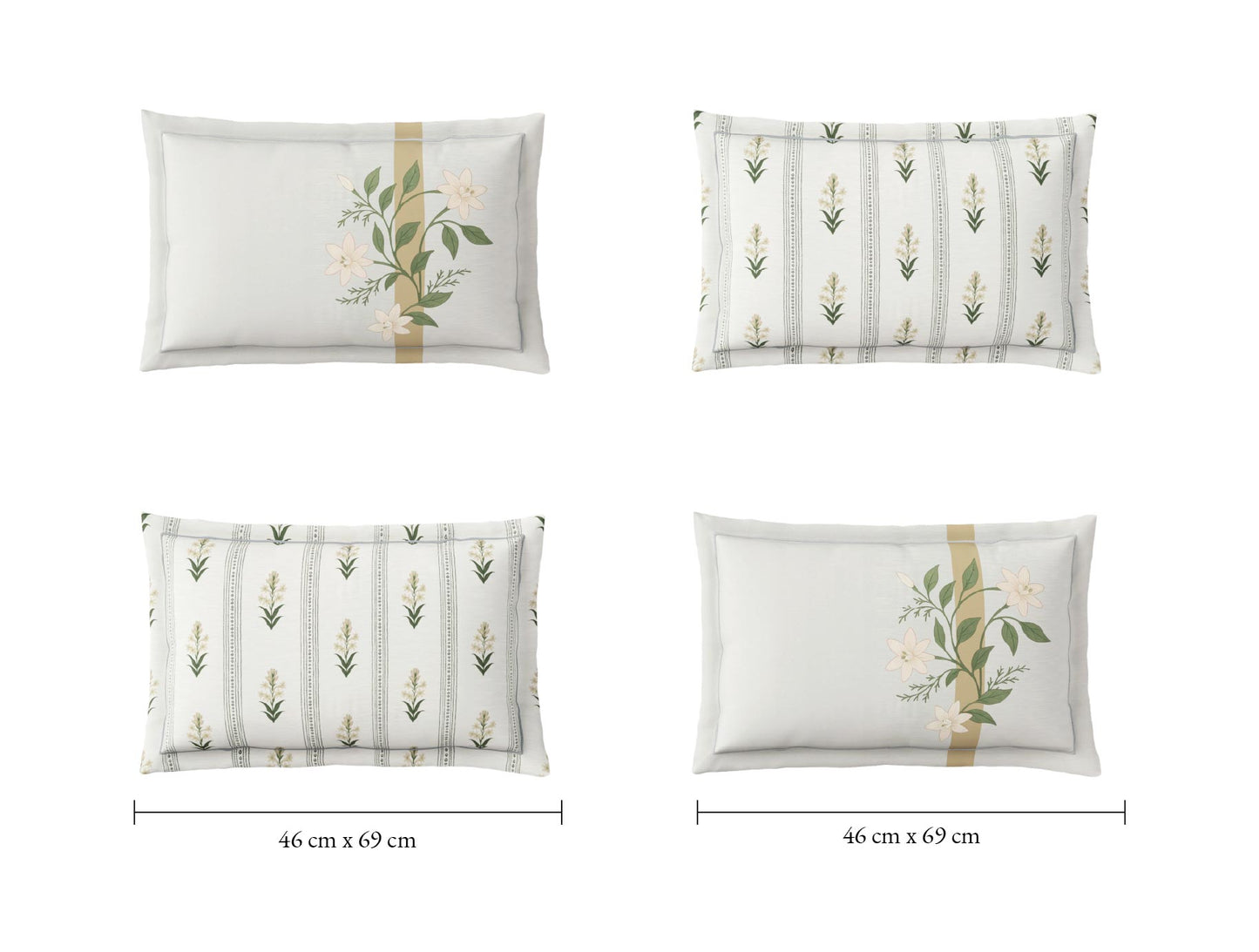 Spaces Meraki Blooms of India 100% Cotton 300 TC Sateen Floral Print Permium Large Bedsheet with 4 Pillow Covers, Cream