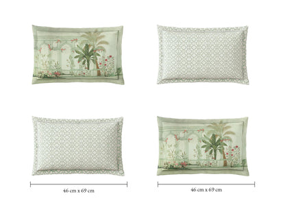Spaces Meraki Blooms of India 100% Cotton 300 TC Sateen Floral Print Permium Large Bedsheet with 4 Pillow Covers, Light Aqua