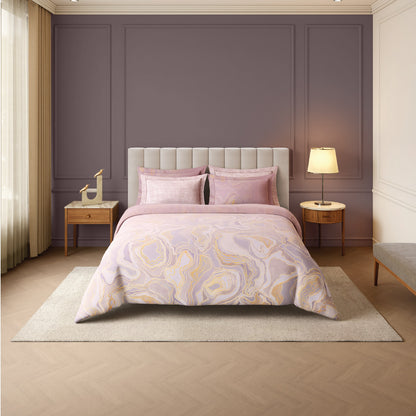 Spaces Nora Luminous Reverie 100% Egyptain Cotton 350 TC Sateen Abstract Permium Large Bedsheet with 4 Pillow Covers, Light Pink