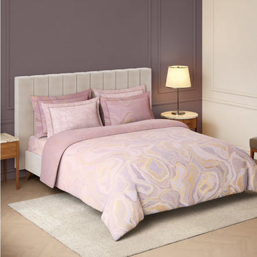 Spaces Nora Luminous Reverie 100% Egyptain Cotton 350 TC Sateen Abstract Permium Large Bedsheet with 4 Pillow Covers, Light Pink